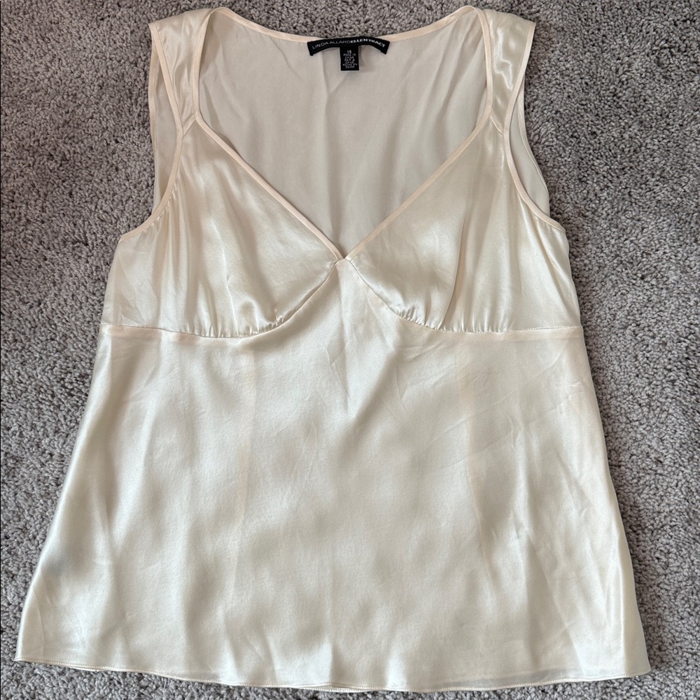 Linda Allard Ellen Tracy Silk Champagne Cream Blouse Size 14
